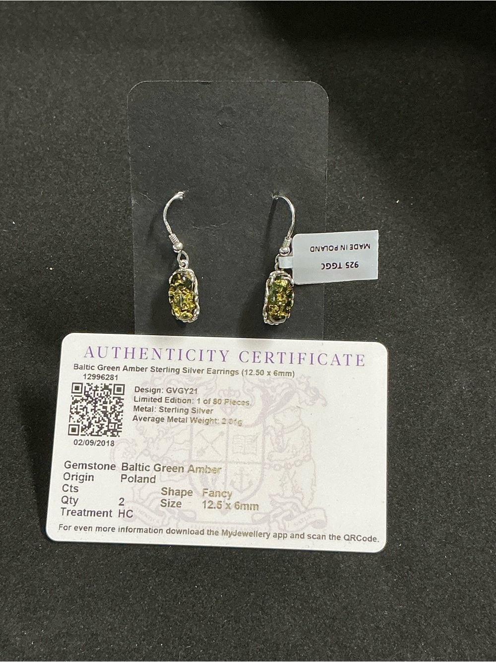 Baltic Green Amber Sterling Silver Dangle Earrings